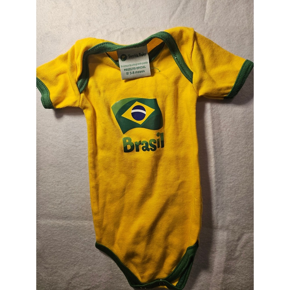 Torcida Baby Brasil Brazil Flag Bodysuit Yellow Green 3-6 Months Soccer Fan